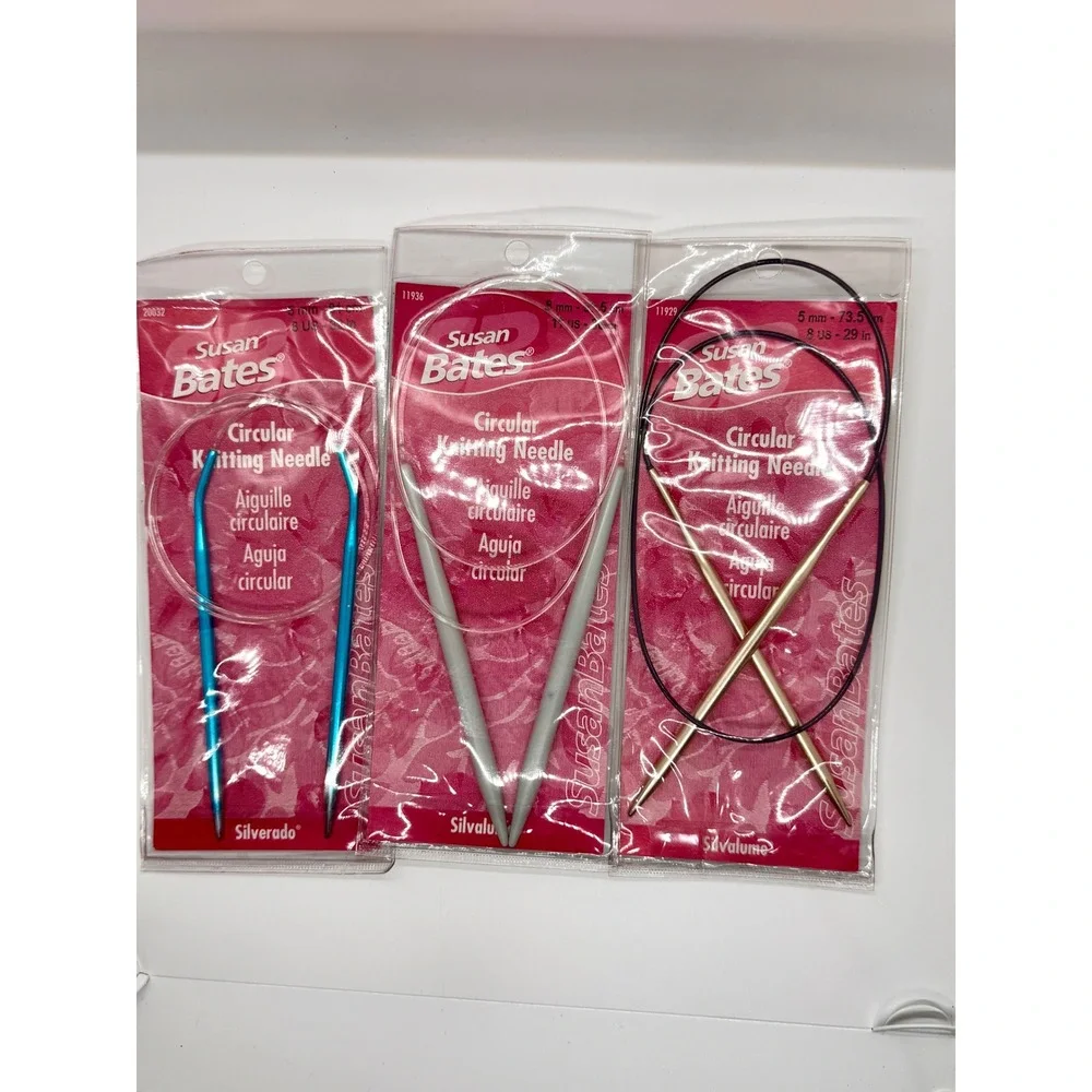 Susan Bates Circular Knitting Needles Lot Silvalume Silverado US 8 11 5mm 8mm